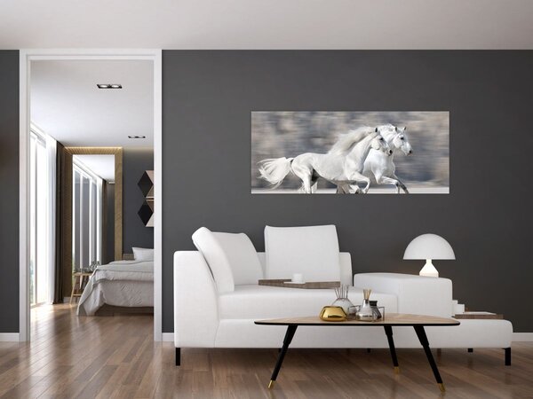 Slika - Bijeli konji zimi (120x50 cm)