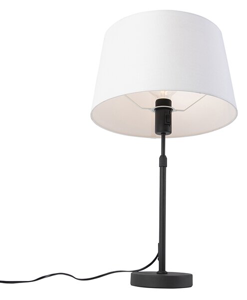 Stolna svjetiljka crna s bijelom lanenom sjenilom 35 cm podesiva - Parte