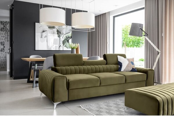 Kaki zelena baršunasti sklopiva sofa 261 cm Laurence – ELTAP