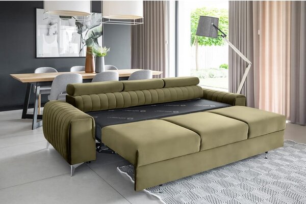 Kaki zelena baršunasti sklopiva sofa 261 cm Laurence – ELTAP