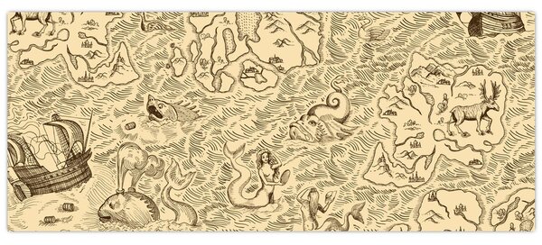 Slika - Stara karta, ilustracije (120x50 cm)
