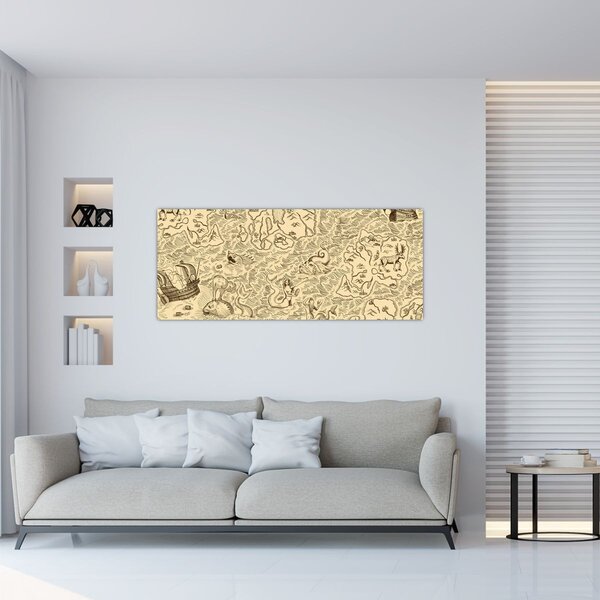 Slika - Stara karta, ilustracije (120x50 cm)