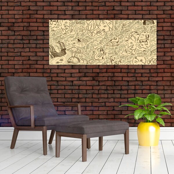 Slika - Stara karta, ilustracije (120x50 cm)