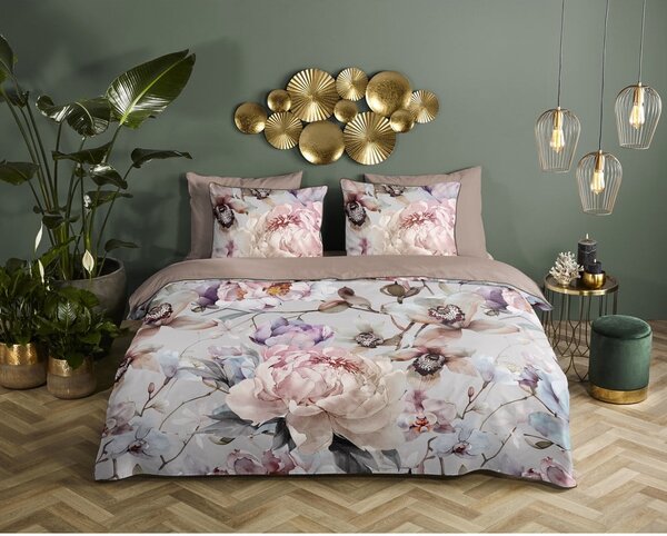 Siva/smeđa posteljina za krevet za jednu osobu/za produženi krevet od pamučnog satena 140x220 cm Colinda – Descanso
