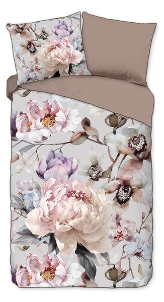 Siva/smeđa posteljina za krevet za jednu osobu/za produženi krevet od pamučnog satena 140x220 cm Colinda – Descanso