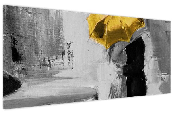 Slika - Zaljubljeni par ispod suncobrana, žuto (120x50 cm)