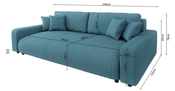 Tirkizna sklopiva/s prostorom za odlaganje sofa od samta 234 cm Sara – Ropez