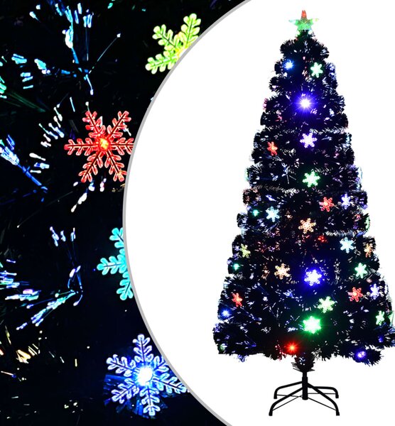 Božićno drvce s LED pahuljama crno 150 cm od optičkih vlakana