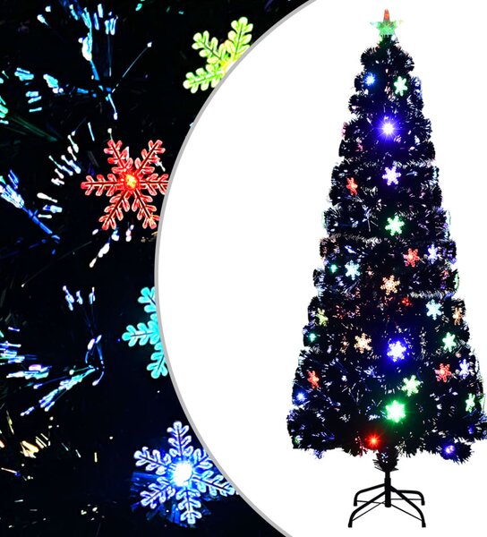 VidaXL Božićno drvce s LED pahuljama crno 240 cm od optičkih vlakana