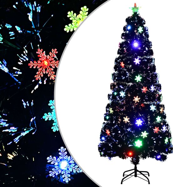 VidaXL Božićno drvce s LED pahuljama crno 180 cm optička vlakna