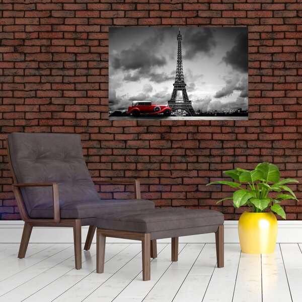 Slika - Eiffelov toranj i crveni auto (90x60 cm)