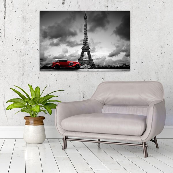 Slika - Eiffelov toranj i crveni auto (90x60 cm)
