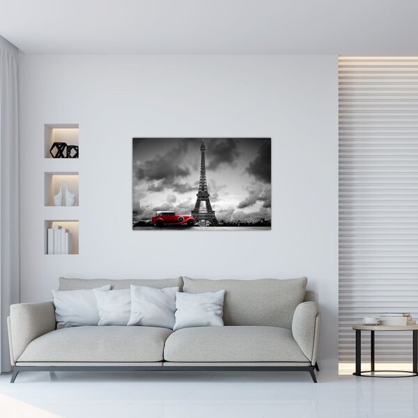 Slika - Eiffelov toranj i crveni auto (90x60 cm)
