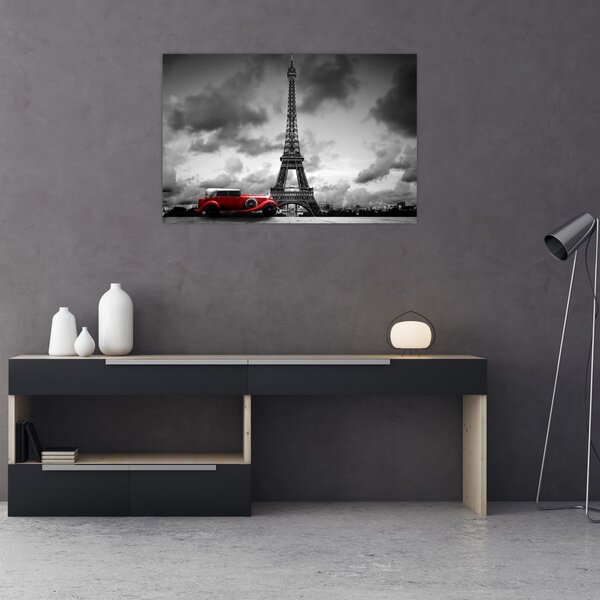 Slika - Eiffelov toranj i crveni auto (90x60 cm)