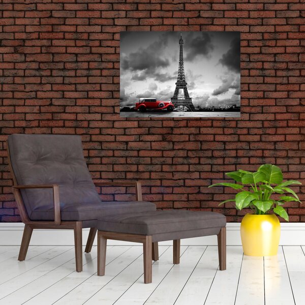 Slika - Eiffelov toranj i crveni auto (70x50 cm)