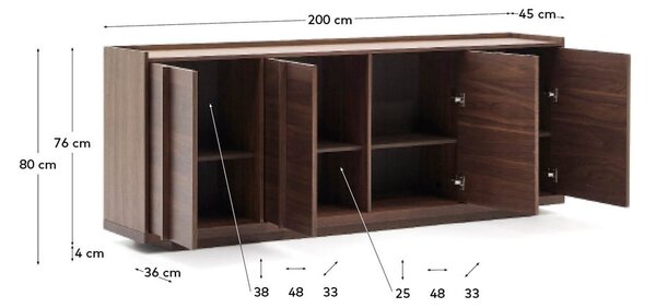 Smeđa komoda u dekoru oraha 200x80x45 cm Onix – Kave Home