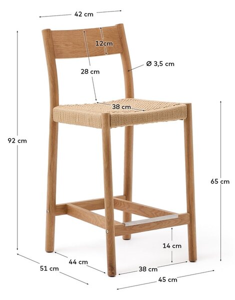 Barska stolica od punog hrasta u prirodnoj boji (visine sjedala 65 cm) Yalia – Kave Home