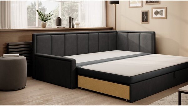 Tamno siva sklopiva/s prostorom za odlaganje sofa od šenila 214 cm Fulgeo – ELTAP