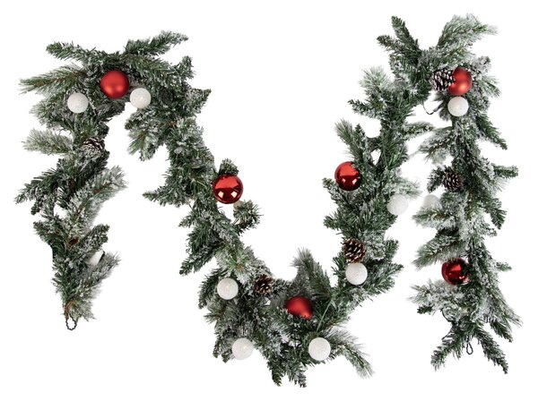Božićni vijenac bijeli s crvenom bojom 270 cm uklj. LED s mjeračem vremena - Jack