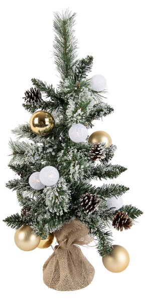 Božićno drvce bijelo sa zlatnim detaljima 60 cm uklj. LED s mjeračem vremena - Jack