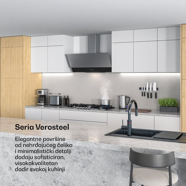 Klarstein Verosteel napa, Elegantna, minimalistička, snažna, Energetska klasa A, 624 m³/h, 90 cm