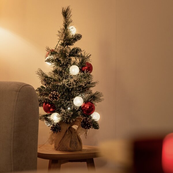Božićno drvce bijelo s crvenim 60 cm uklj. LED s mjeračem vremena - Jack