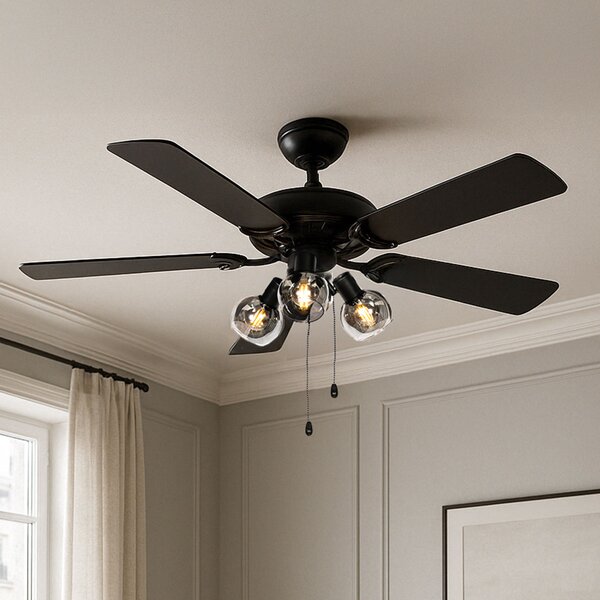 Stropni ventilator crni s drvenim uzorkom 107,5 cm 3-svjetla s poteznim prekidačem - Mistral Vidro