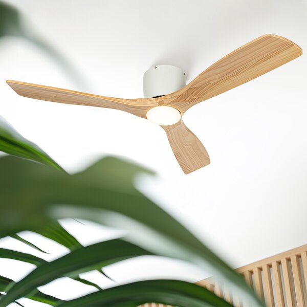 Stropni ventilator bijeli s drvom 131,5 cm uklj. LED prigušiv s daljinskim upravljačem - Jerri