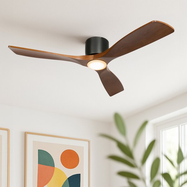 Stropni ventilator crni s drvom 131,5 cm uklj. LED prigušiva s daljinskim upravljačem - Jerri