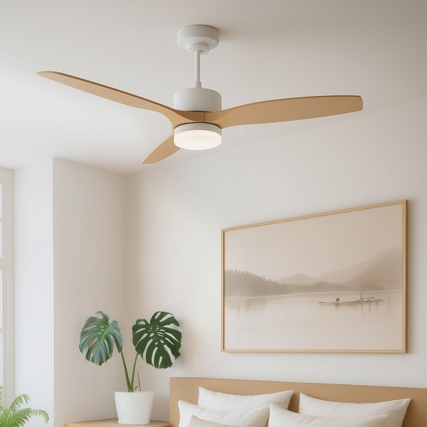 Stropni ventilator bijeli s uzorkom drva 132 cm uklj. LED prigušiva s daljinskim upravljačem - Joly