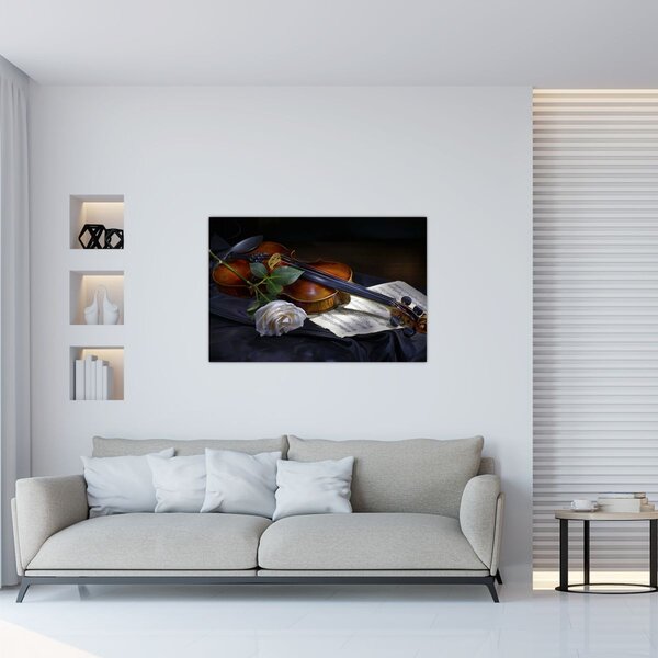 Slika - Ruže i violina (90x60 cm)