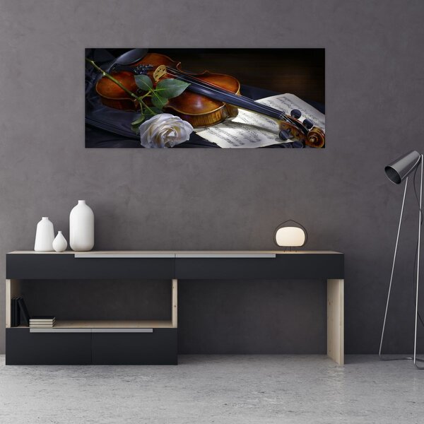 Slika - Ruže i violina (120x50 cm)