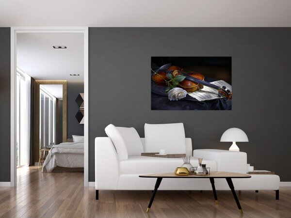 Slika - Ruže i violina (90x60 cm)