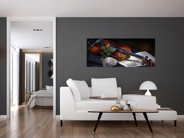 Slika - Ruže i violina (120x50 cm)