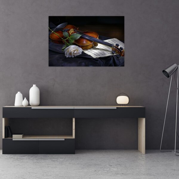 Slika - Ruže i violina (90x60 cm)