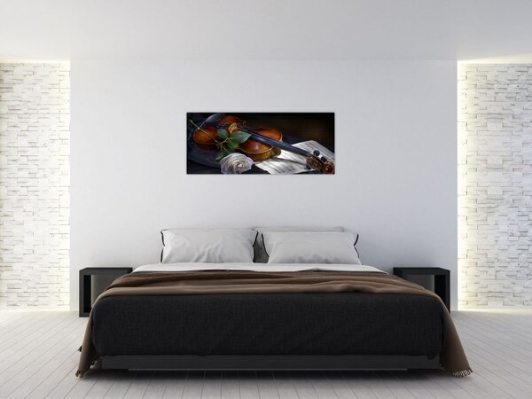 Slika - Ruže i violina (120x50 cm)