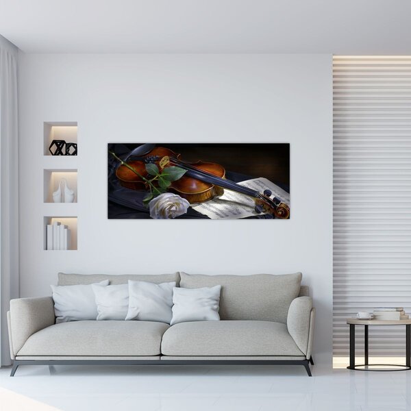Slika - Ruže i violina (120x50 cm)