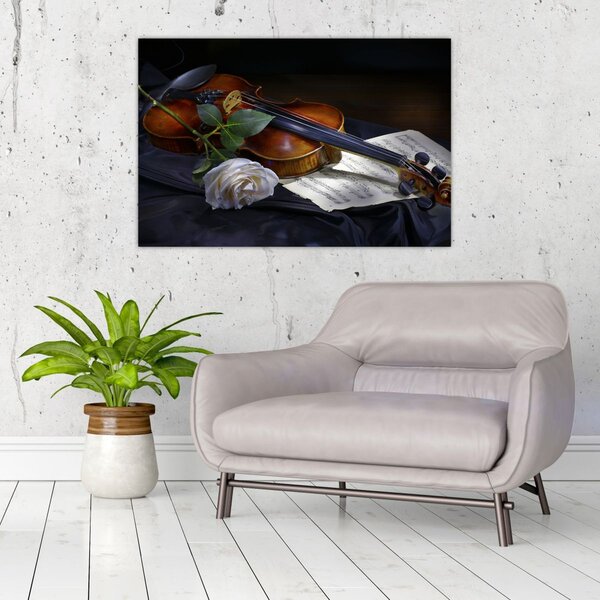 Slika - Ruže i violina (90x60 cm)