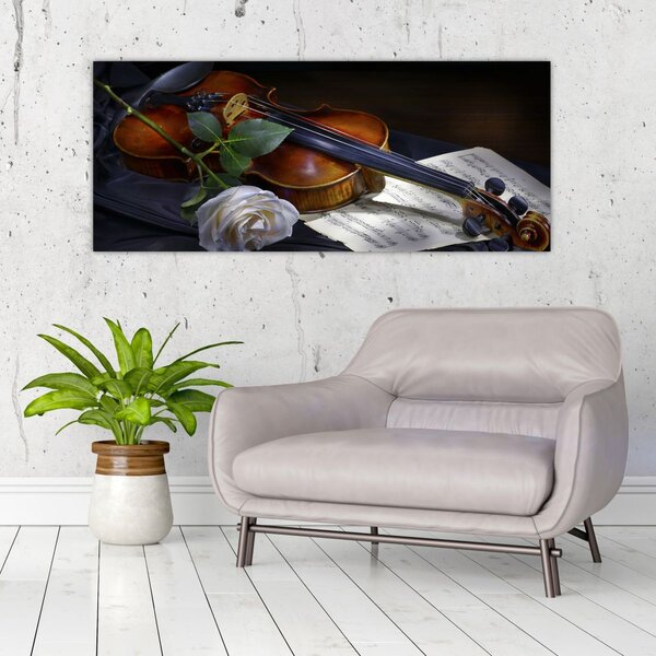 Slika - Ruže i violina (120x50 cm)