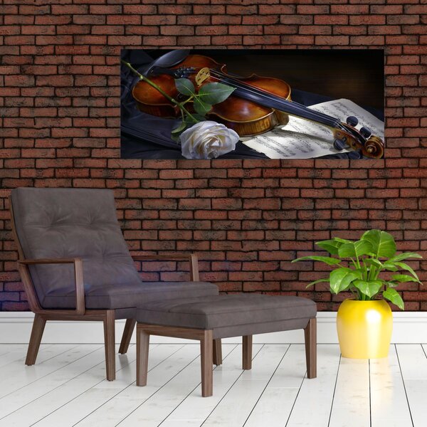 Slika - Ruže i violina (120x50 cm)