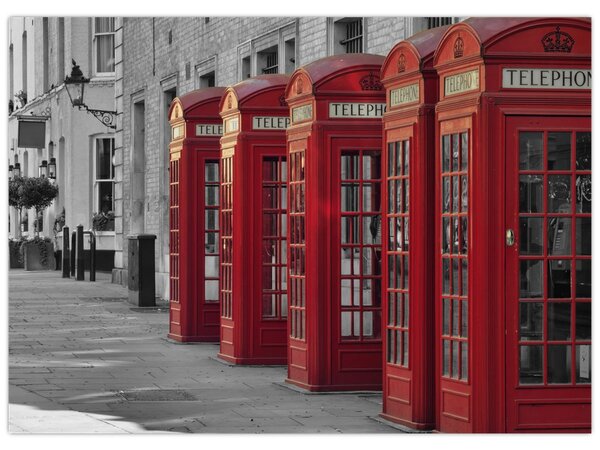 Staklena slika - Telefonske govornice u Londonu (70x50 cm)