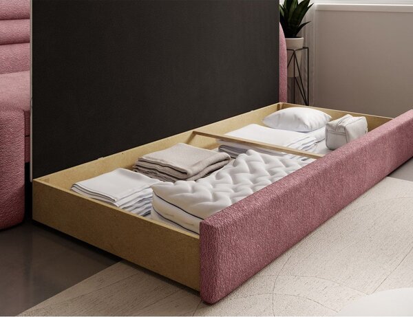 Ružičasta sklopiva/s prostorom za odlaganje sofa od šenila s desnim kutom 223 cm Fabillo – ELTAP