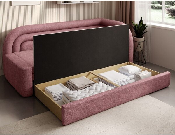 Ružičasta sklopiva/s prostorom za odlaganje sofa od šenila s desnim kutom 223 cm Fabillo – ELTAP