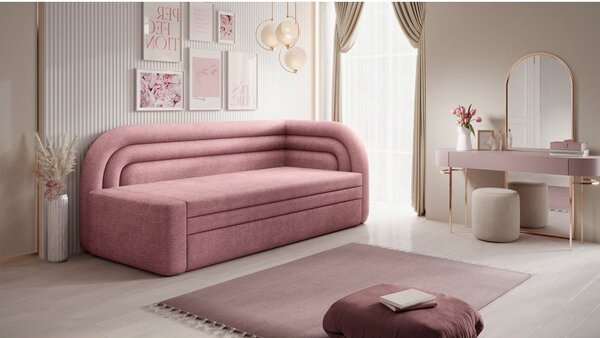 Ružičasta sklopiva/s prostorom za odlaganje sofa od šenila s desnim kutom 223 cm Fabillo – ELTAP