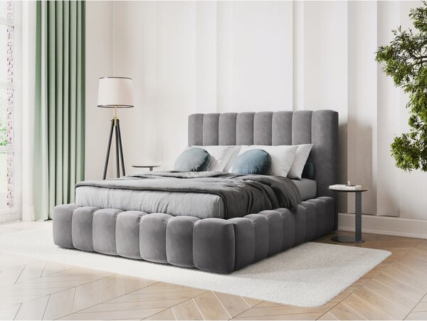 Sivi tapecirani bračni krevet s prostorom za pohranu s letvičastom podnicom 160x200 cm Kelp - Micadoni Home
