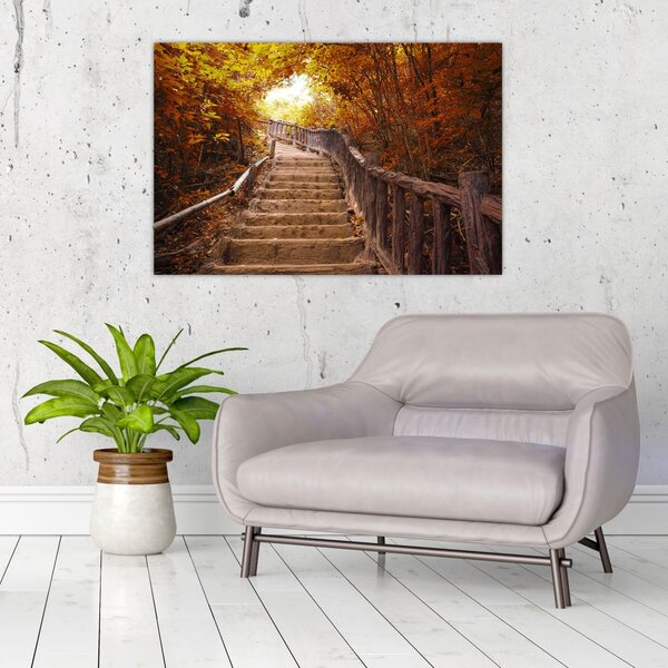 Slika - Stepenice u prirodi u jesen (90x60 cm)