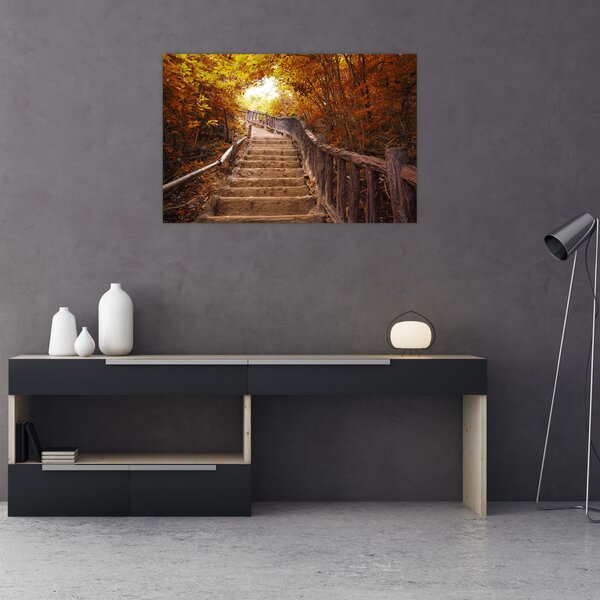 Slika - Stepenice u prirodi u jesen (90x60 cm)