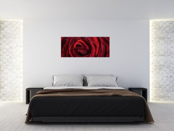 Slika - Crvena ruža s kapljicama rose (120x50 cm)