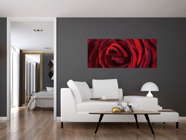 Slika - Crvena ruža s kapljicama rose (120x50 cm)