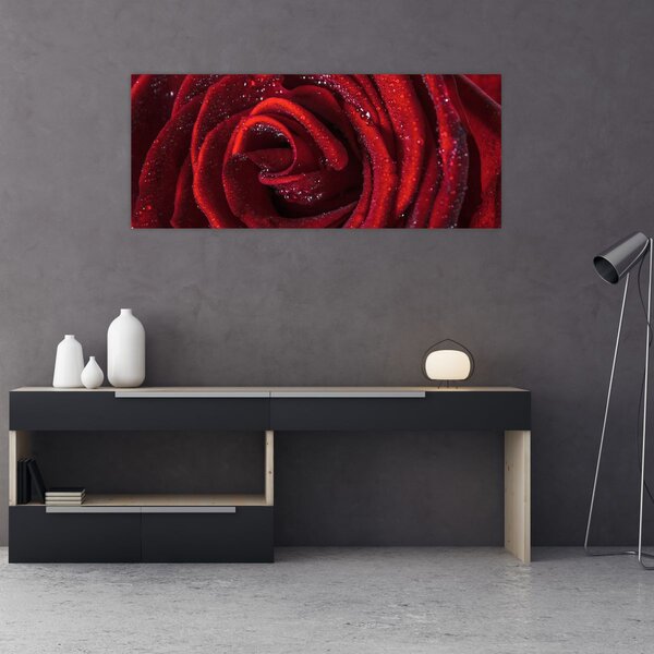 Slika - Crvena ruža s kapljicama rose (120x50 cm)